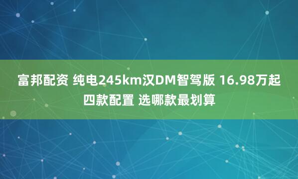 富邦配资 纯电245km汉DM智驾版 16.98万起四款配置 选哪款最划算