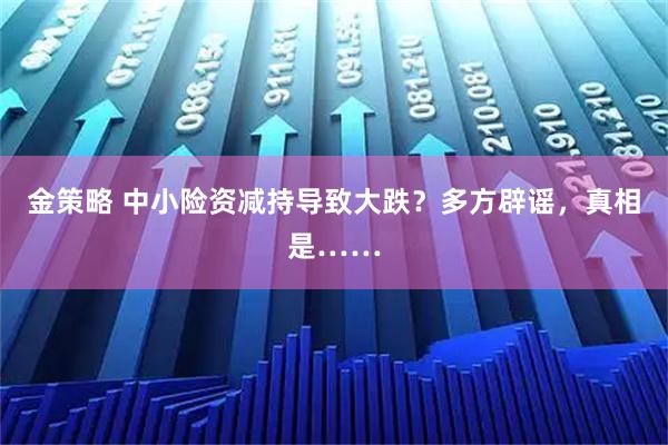 金策略 中小险资减持导致大跌?多方辟谣,真相是……